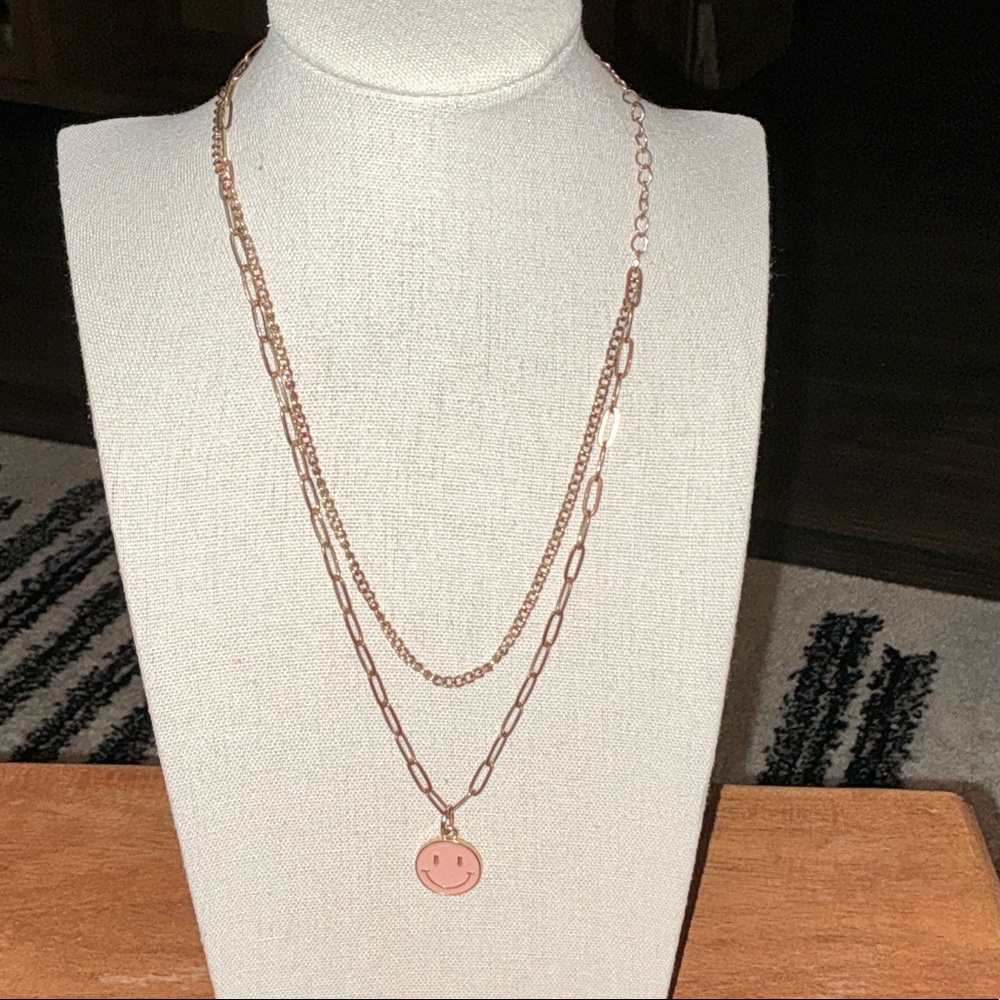 Gold Tone Layered Smiley Necklace